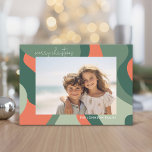 Organic Line Abstract Art - 1 Photo Jade Coral Feiertagskarte<br><div class="desc">An organic abstract line art with green and coral colors. The modern design highlights your favorite photo for the Christmas season. The front also includes a calligraphy font for the greeting and a simple abstract art pattern on the back. If you need to move anything around, click on the customize...</div>