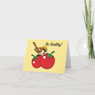 Organic Lover Sparrow Eating Red Tomato Add Text Karte