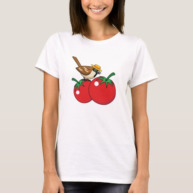 Organic Lover Sparrow Eating Red Tomato T-Shirt (Vorderseite)