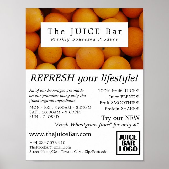 Organic Orangen, Juice Bar Advertising Poster (Vorne)