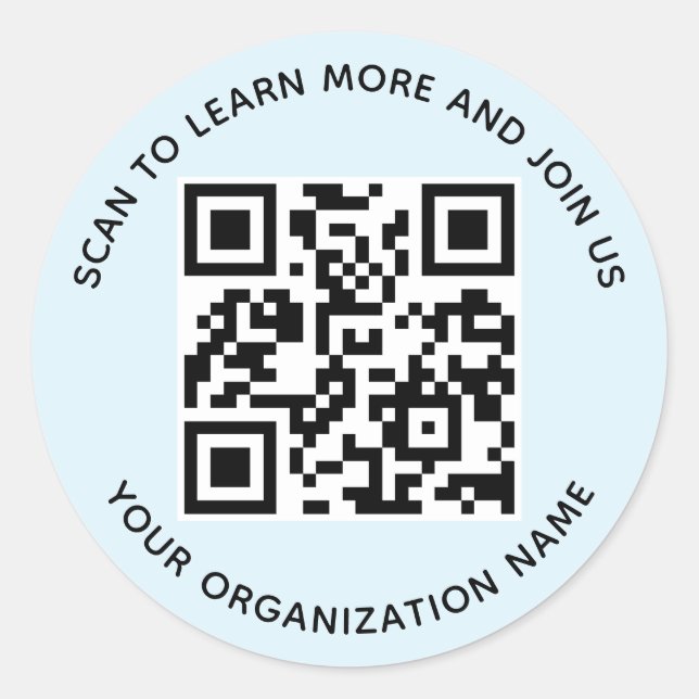 Organisations-QR-Code-Aufkleber Rund Hellblau Runder Aufkleber (Vorderseite)