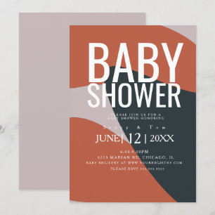 Organische Terrakotta-Blau-Typografie-Baby-Party Einladung