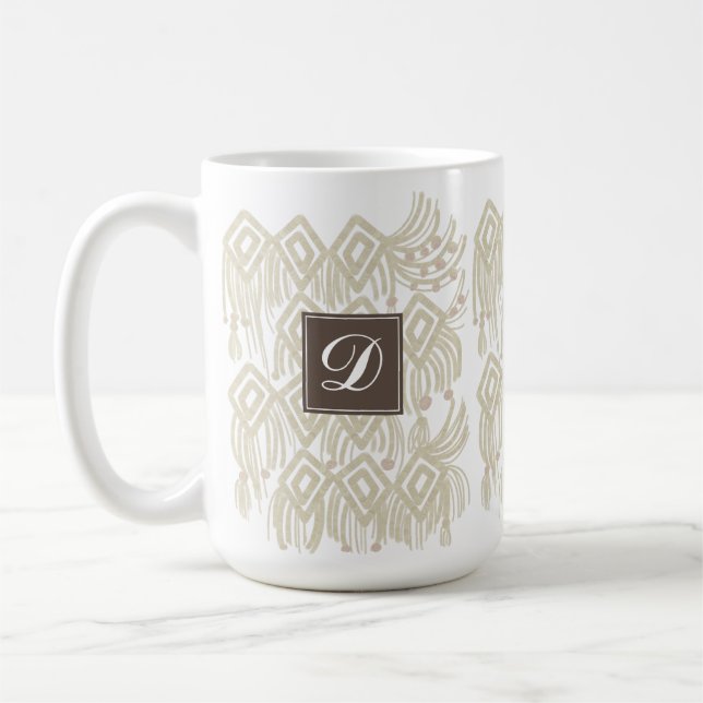 Organisches Boho-Abstrakt Makrame Natürliche Farbe Kaffeetasse (Links)