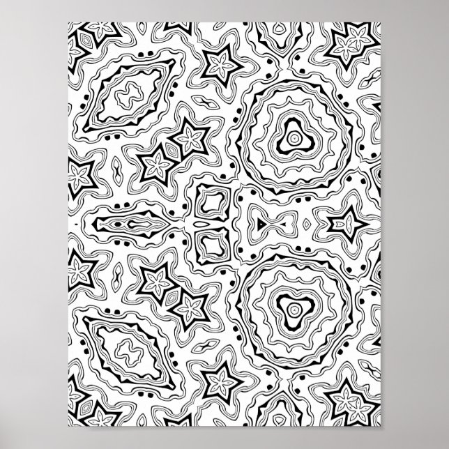 Organisches Kiesel-Mandala-Muster Malvorlage Kunst Poster (Vorne)