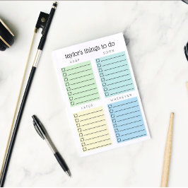 Organisierte Dinge zum blauen Gelb Post-it Klebezettel