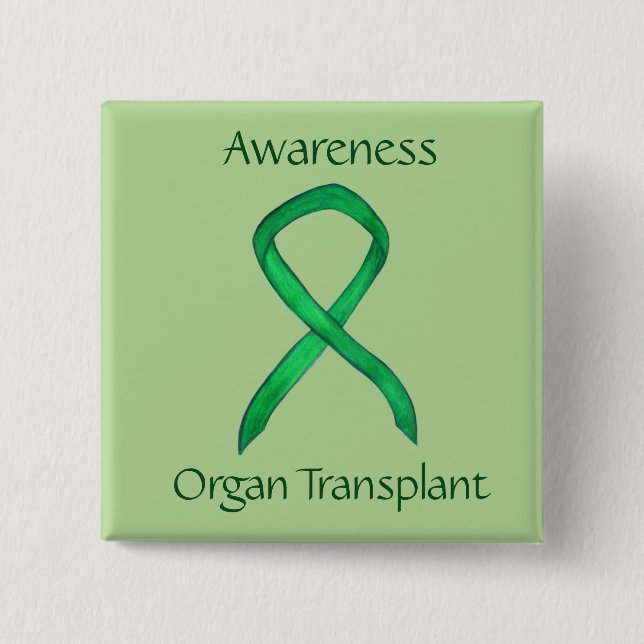 Organtransplantation Green Awareness Ribbon Custom Button (Vorderseite)