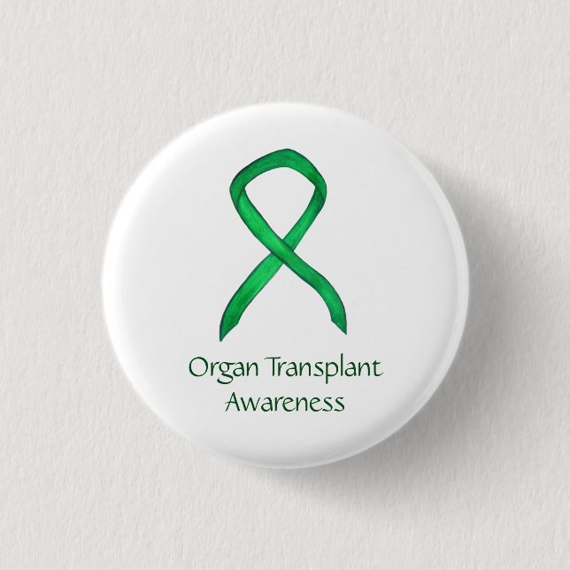 Organtransplantation Green Awareness Ribbon Custom Button (Vorderseite)