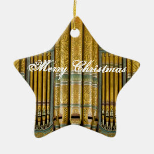 Orgel-Weihnachtsschmuck in Grün und Gold Keramik Ornament