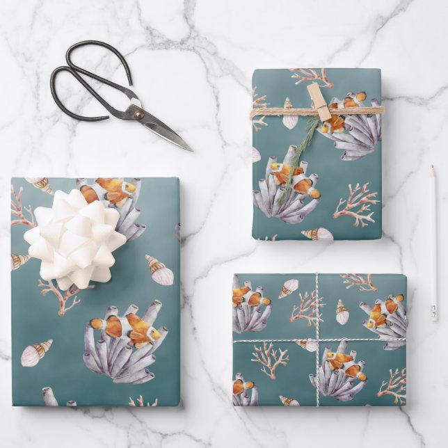 Orgelpfeife Korallenfisch unter einem tiefen Grüne Geschenkpapier Set (Vorderseite)