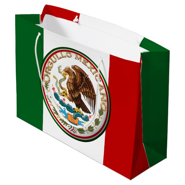Orgullo Mexicano (Adler aus mexikanischer Flagge) Große Geschenktüte (Rückseite Schrägansicht)
