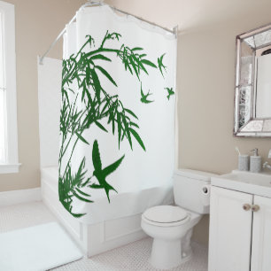 Orient Accent Lush Green Bamboo & Swallow Birds Duschvorhang