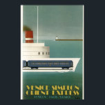 Orient Express Bahn Ferry Art Deco Poster<br><div class="desc">Reproduktion eines Orient Express Reiseplakats. Stellt eine Idee für eine Eisenbahnfähre dar,  die nie realisiert wurde. Wunderschöner Art-Déco-Stil,  in Aqua,  blau,  weiß,  gelb und ein roter Rauchstein auf der Fähre.</div>