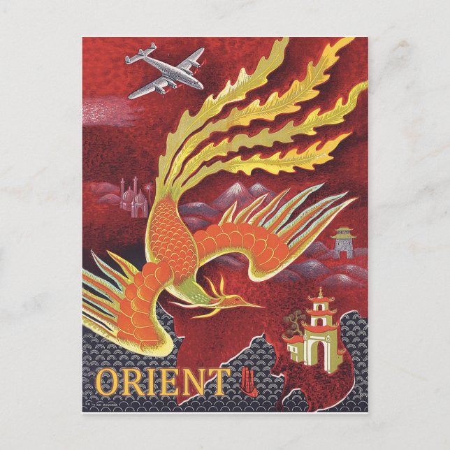 Orient, fliegender Vogel über Tempel Postkarte (Vorderseite)
