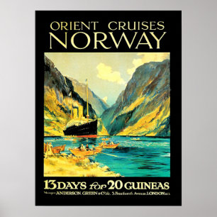 Orient-Kreuzfahrten nach Norwegen, Vintage-Reisepo Poster