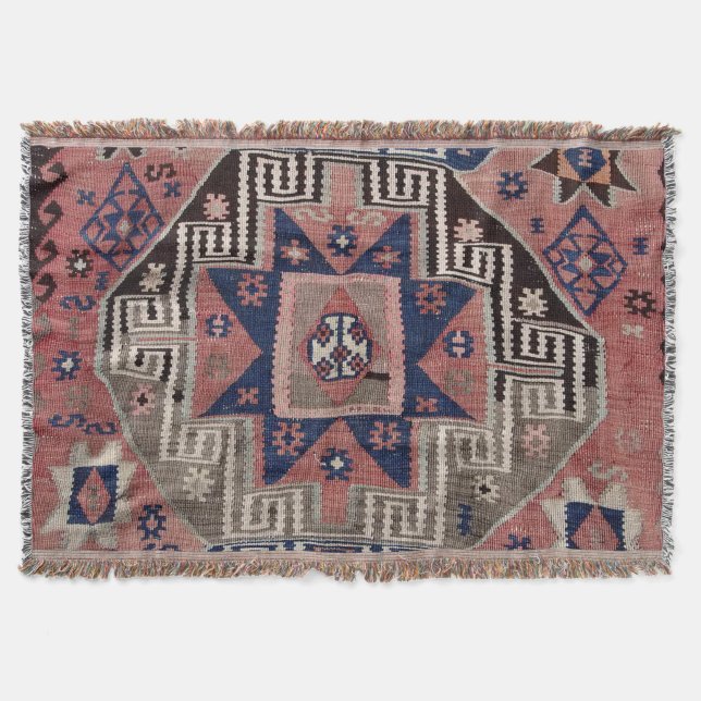 Oriental Antique Blue Kilim Rug Red Decke (Vorderseite)