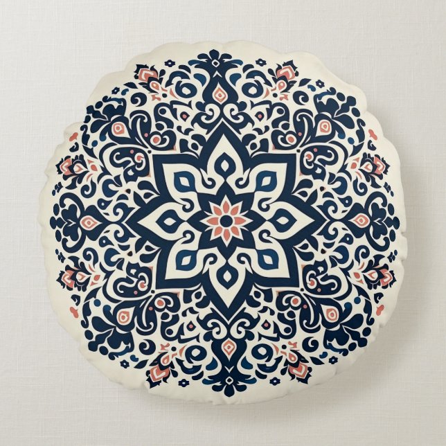 Oriental Arabesque Majestic Motifs Rundes Kissen (Vorderseite)