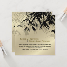 Oriental Bamboo Blätter Black Gold Asian Wedding Einladung