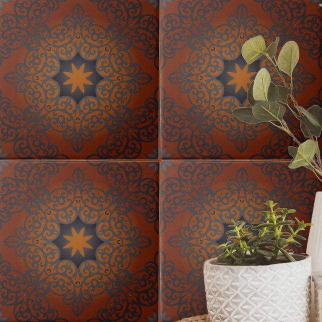 Oriental Black Brown Red Ombre Arabesque Muster Fliese (Von Creator hochgeladen)