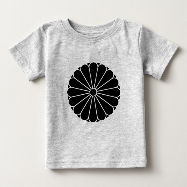 Oriental Black Kiku Chrysanthemum Mon Kamon Art Baby T-shirt (Vorderseite)