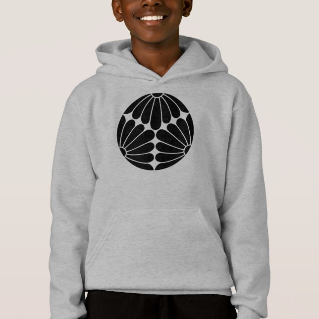 Oriental Black Kiku Chrysanthemum Mon Vector Art Hoodie (Vorderseite)