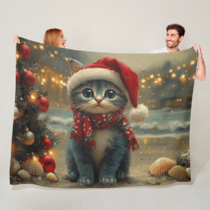Oriental Blaue Katze Weihnachten Vintage Strand Fleecedecke