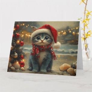 Oriental Blaue Katze Weihnachten Vintage Strand Karte