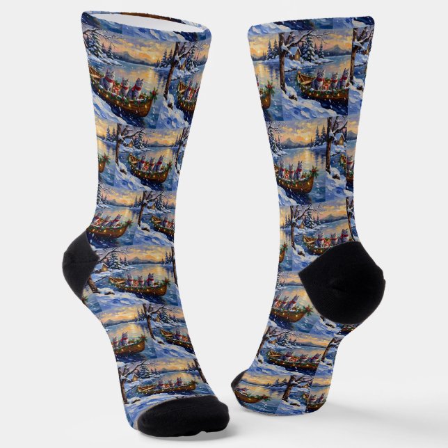 Oriental Blaue Katze Weihnachtsboot Urlaub Socken (Gewinkelt)