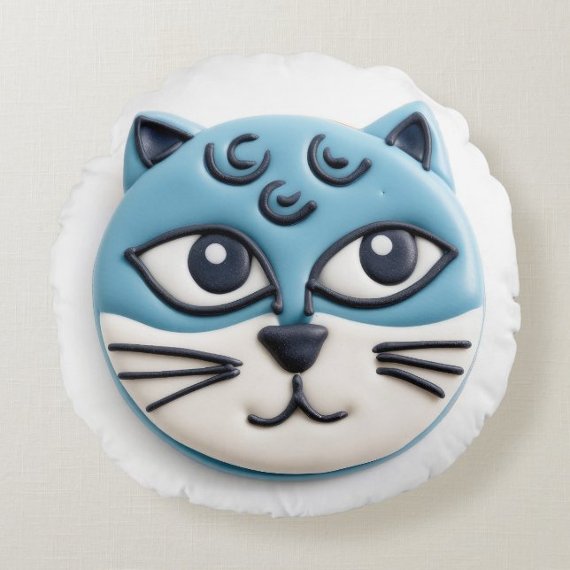 Oriental Blue Cat 3D Inspiriert Rundes Kissen (Vorderseite)