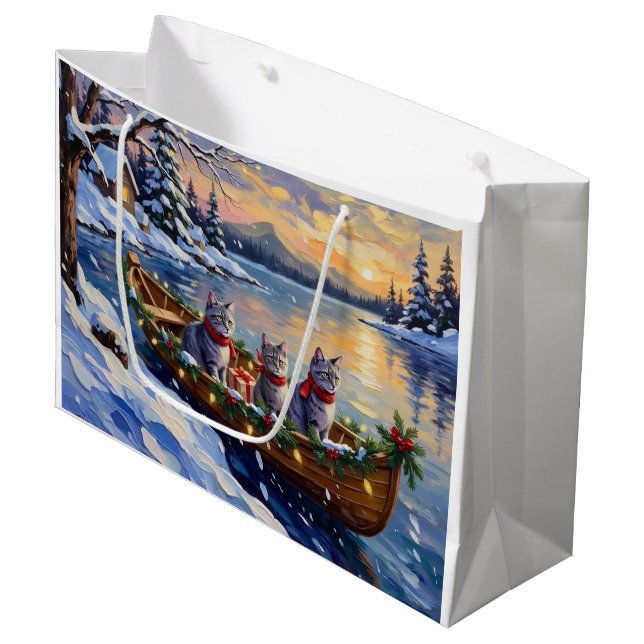 Oriental Blue Cat Christmas Boat Holiday Große Geschenktüte (Vorderseite Schrägansicht)
