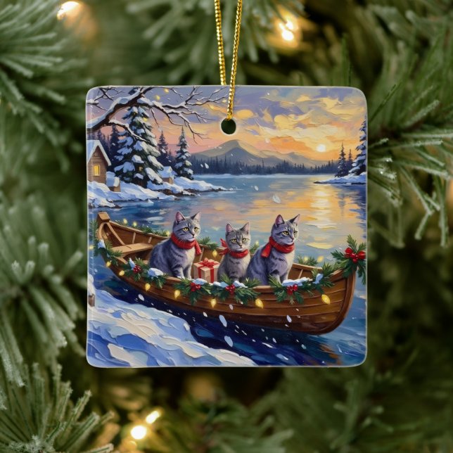 Oriental Blue Cat Christmas Boat Holiday Keramikornament (Baum)