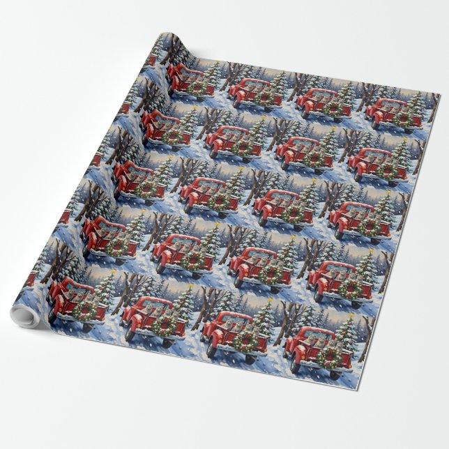 Oriental Blue Cat Christmas Red Truck Holiday Geschenkpapier (Ungerollt)