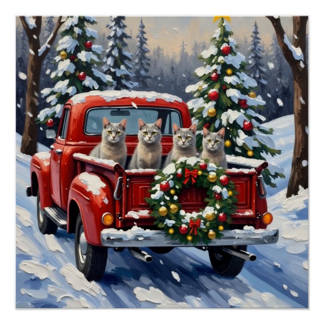 Oriental Blue Cat Christmas Red Truck Holiday Poster (Vorderseite)