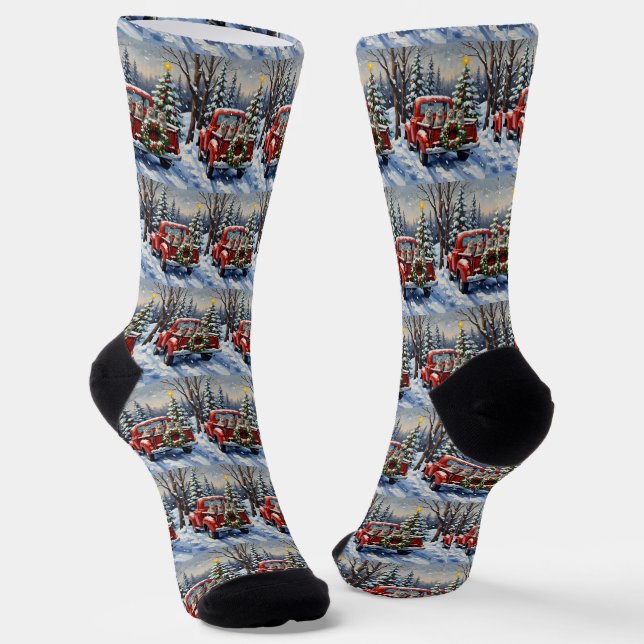 Oriental Blue Cat Christmas Red Truck Holiday Socken (Gewinkelt)