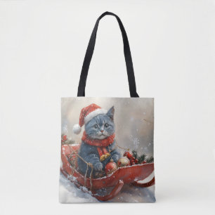 Oriental Blue Cat in Sledge Let it Snow Christmas