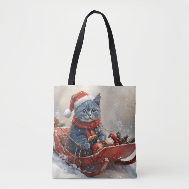 Oriental Blue Cat in Sledge Let it Snow Christmas (Vorderseite)