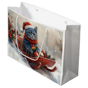Oriental Blue Cat in Sledge Let it Snow Christmas Große Geschenktüte