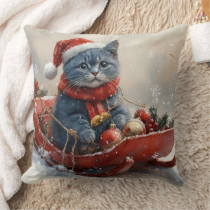 Oriental Blue Cat in Sledge Let it Snow Christmas Kissen