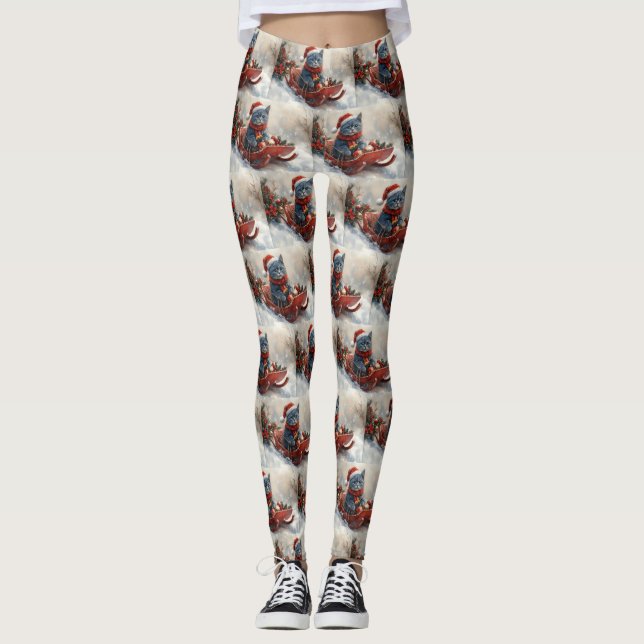 Oriental Blue Cat in Sledge Let it Snow Christmas Leggings (Vorderseite)