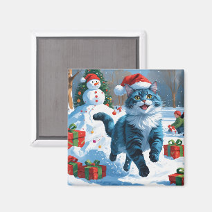 Oriental Blue Cat Sitting in Snow Weihnachtshut Magnet
