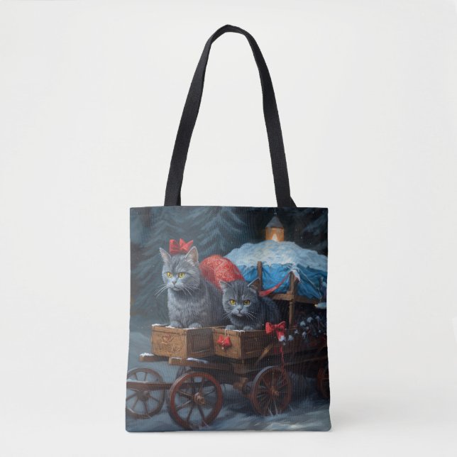 Oriental Blue Cat Snowy Sleigh Weihnachtsdekor (Vorderseite)
