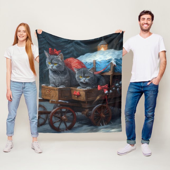 Oriental Blue Cat Snowy Sleigh Weihnachtsdekor Fleecedecke (Beispiel)