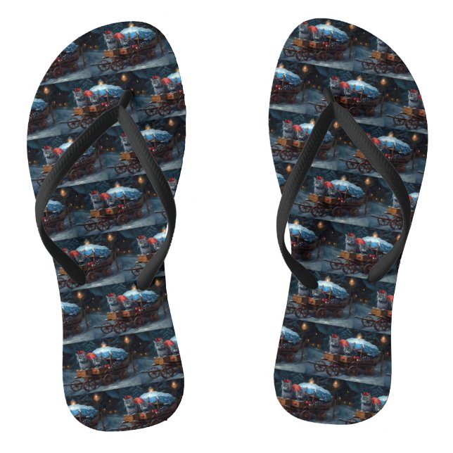 Oriental Blue Cat Snowy Sleigh Weihnachtsdekor Flip Flops (Fußbett)