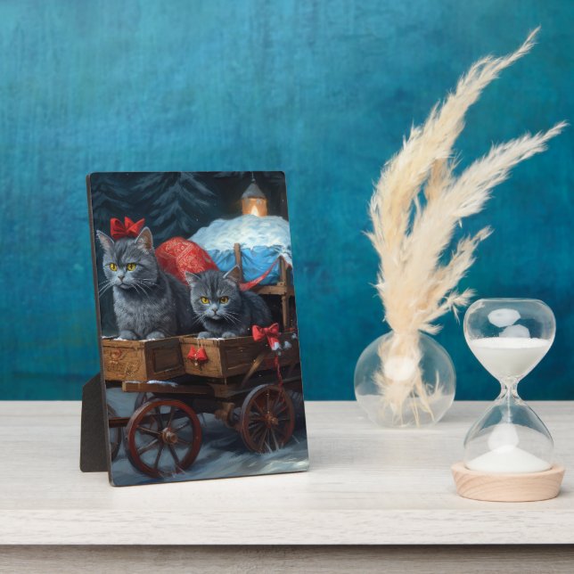 Oriental Blue Cat Snowy Sleigh Weihnachtsdekor Fotoplatte (Seite)