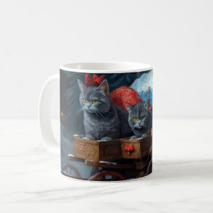 Oriental Blue Cat Snowy Sleigh Weihnachtsdekor Kaffeetasse