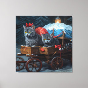 Oriental Blue Cat Snowy Sleigh Weihnachtsdekor Leinwanddruck
