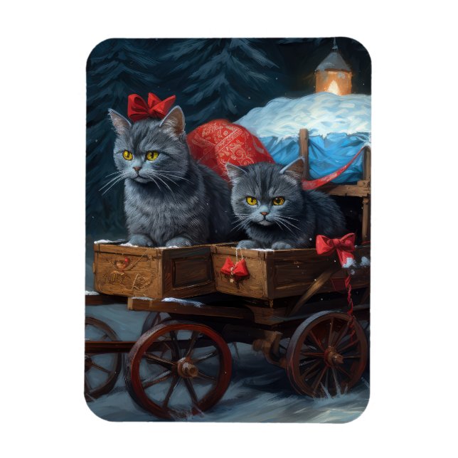 Oriental Blue Cat Snowy Sleigh Weihnachtsdekor Magnet (Vertikal)