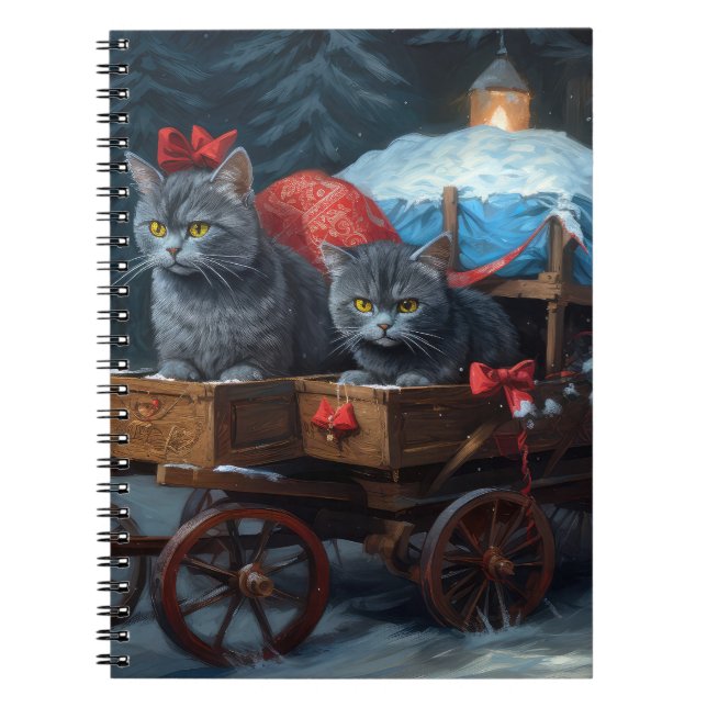 Oriental Blue Cat Snowy Sleigh Weihnachtsdekor Notizblock (Vorderseite)