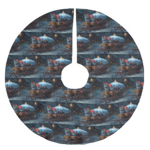 Oriental Blue Cat Snowy Sleigh Weihnachtsdekor Polyester Weihnachtsbaumdecke