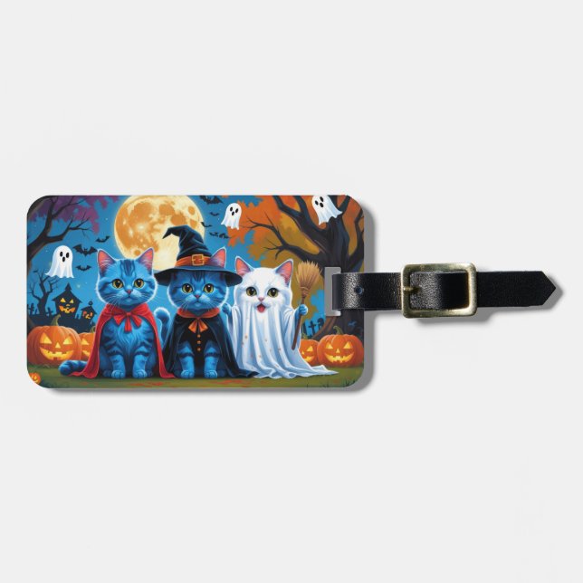 Oriental Blue Cats Pumpkin Halloween Funny Gepäckanhänger (Vorderseite horizontal)