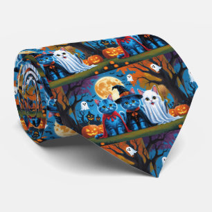 Oriental Blue Cats Pumpkin Halloween Funny Krawatte